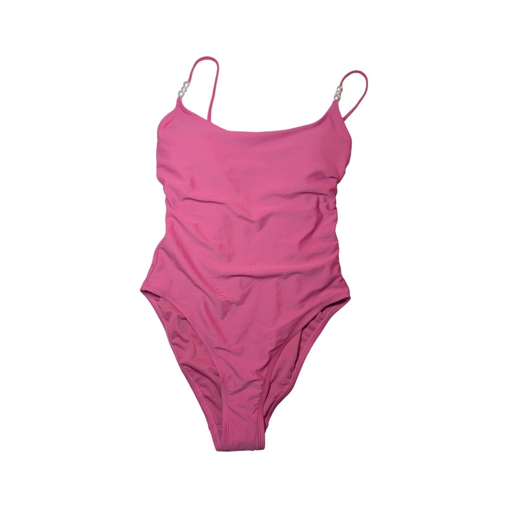 ⭐D5 Shade & Shore Pearl Bead Scoop-Back High-Leg Cheeky 1 Piece Swimsuit Pink M